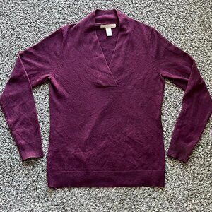 Banana Republic Sweater Womens Medium Maroon Cashmere Wool V-Neck Pullover